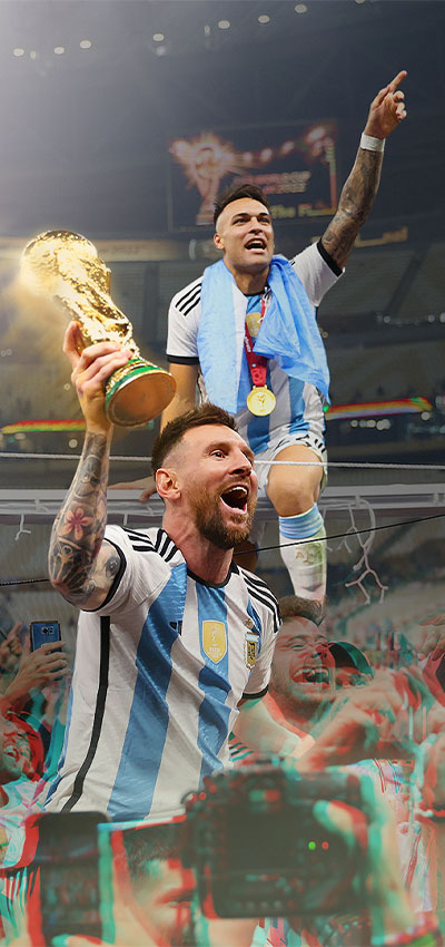 Messi and other people celebrating at the end of the football World Cup (Photo)