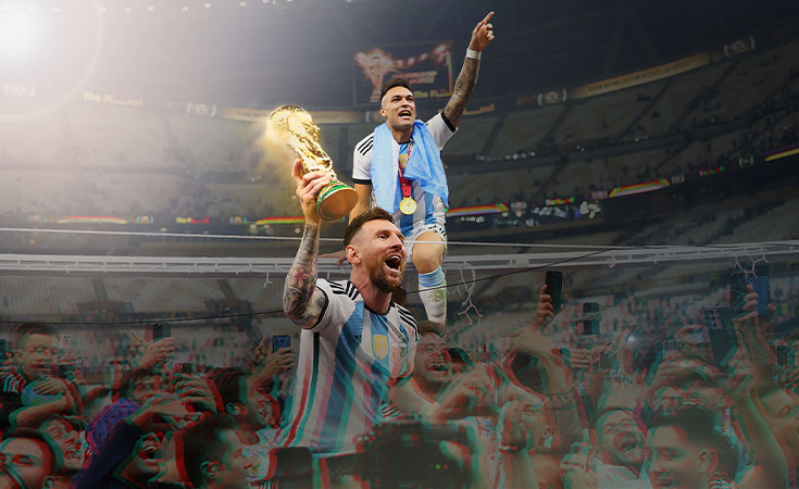 Messi and other people celebrating at the end of the football World Cup (Photo)