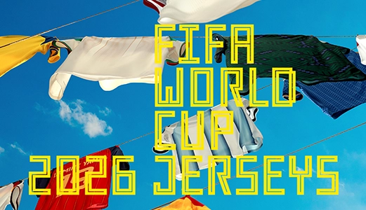 Football jerseys against a blue sky with the text “FIFA World Cup 2026 Jerseys”. (Photo)